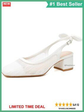 Womens Lace Slingback Block Heel Pumps Square Toe Dress Shoes